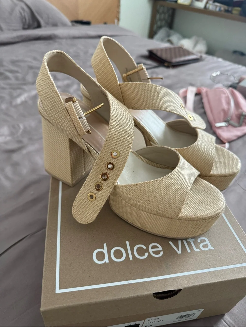 Dolce Vita Neutral Beige Platform Sandal with Ankle Strap